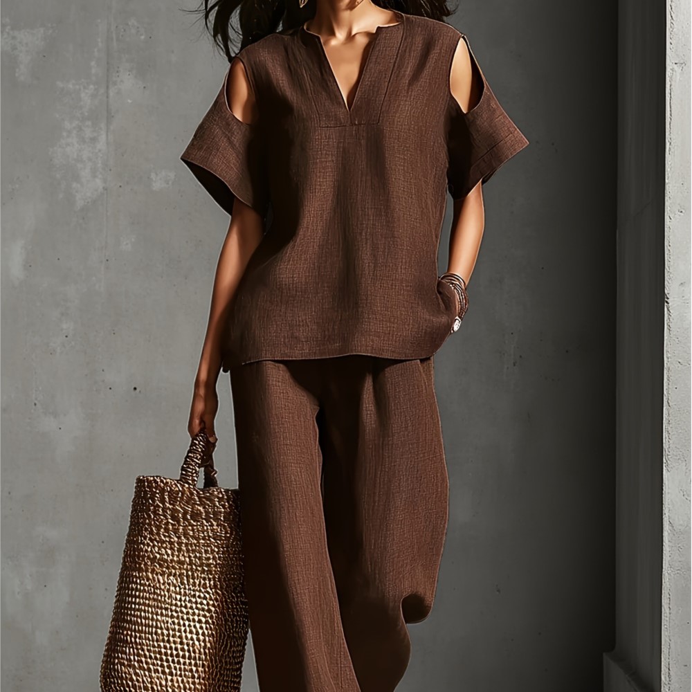 Linen Pant Wide - Ensemble décontracté d'été pour femme en