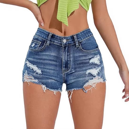 Shorts Denim Frayed - Shorts en jean bleu délavé à